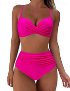 Ruched Swimsuit Bikini Sets Swimwear Colored Swimwear Light Pink Black Breathable Sleeveless - Surfing Beach Swimming Summer