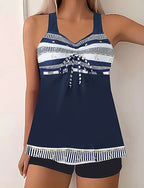 Swimwear 2 Piece Shorts Swimsuit Backless Vacation Beach Wear Graphic Round Neck Sleeveless Bathing Suits