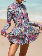 Rash Guard One Piece Swimsuit Front Zip Spandex Uv Sun Protection Upf50+ Quick Dry Long Sleeve Swimwear Bathing Suit Surfing Beach Water Sports Summer