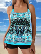 Tankini Two Piece Swimsuit Swimwear Swimwear Black Blue Breathable Quick Dry Lightweight Sleeveless - Swimming Surfing Beach Summer Spring