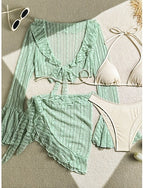 Swimwear Bikini Three Piece Cheeky Swimsuit Slim Backless Vacation Beach Wear Color Halter Neck Sleeveless Long Sleeve Bathing Suits