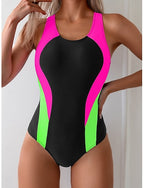 One Piece Swimsuit Slimming Colorblock Monokini Tummy Control High Waist Slim Backless Vacation Beach Wear Color Block U Neck Sleeveless Bathing Suits