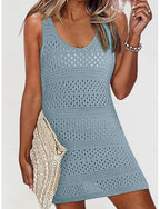 Swimwear Cover Up Swim Dress Swimsuit Knit Vacation Beach Wear Color V Neck Sleeveless Bathing Suits