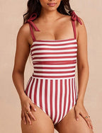 One Piece Swimsuit Open Back Swimwear Swimwear Red Red-white Breathable Quick Dry Sleeveless - Swimming Surfing Snorkeling Summer