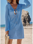 Swimwear Cover Up Swim Dress Dress Swimsuit Cutout Vacation Beach Wear Plain V Neck Long Sleeve Bathing Suits