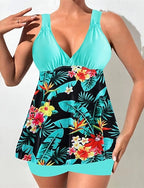 Tankini Two Piece Swimsuit V Neck Swimwear Swimwear Blue Orange Breathable Quick Dry Lightweight Sleeveless - Swimming Surfing Beach Summer Spring