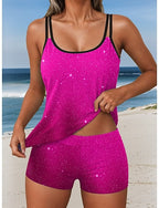 Tankini 2 Piece Swimsuit Shorts Backless Vacation Beach Wear Ombre Graphic U Neck Sleeveless Bathing Suits