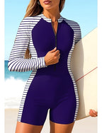 Rash Guard One Piece Surfing Suit Bathing Suit Geometric Stripes Color-blocking Zip Up With Built in Bra Removable Pad Uv Sun Protection Upf50+ Ultra Light (ul) Long Sleeve Swimwear Sun Shirt