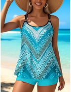 Tankini 2 Piece Swimsuit Shorts Tummy Control High Waist Slim Backless Vacation Beach Wear Ombre U Neck Sleeveless Bathing Suits