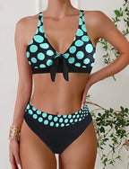 Swimwear 2 Piece Cheeky Swimsuit Backless Vacation Beach Wear Polka Dot V Neck Sleeveless Bathing Suits