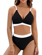 Standard Surfing Tankinis & Bikinis Bathing Suit 2 Pieces Color-blocking Open Back Uv Protection Elastic Sleeveless Swimwear Surfing Diving Swimming Summer