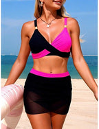 Swimwear Bikini 2 Piece Skirt Swimsuit Slim Backless Vacation Beach Wear Color V Neck Sleeveless Bathing Suits