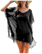 Swimwear Cover Up Beach Dresses Swimsuit Vacation Color Short Sleeves