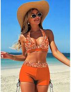 Bikini 2 Piece Swimsuit High Waist Backless Vacation Beach Wear Graphic Paisley V Neck Sleeveless Bathing Suits