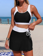 Bathing Suit 2 Pieces Swimsuits Color-blocking Halter Elastic Sleeveless Swimwear Surfing Beach Vacation Summer