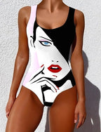 One Piece Swimsuit Slimming Monokini Briefs Tummy Control High Waist Slim Backless Vacation Ombre Graphic U Neck Sleeveless Bathing Suits