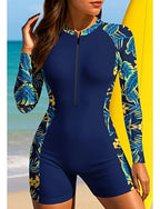 Regular Rash Guard Bathing Suit Boyleg Tropical Zip Up Removable Pad Front Zip Uv Sun Protection Upf50+ Ultra Light (ul) Long Sleeve Swimwear Sun Shirt Surfing Beach Water Sports Summer