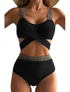 Bikini 2 Piece Swimsuit Cutout Briefs Slim Backless Vacation Beach Wear Color V Neck Sleeveless Bathing Suits