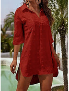 Swimwear Cover Up Swim Dress Dress Swimsuit Ruched Vacation Beach Wear Plain V Neck Sleeveless Bathing Suits