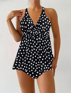 Tankini Two Piece Swimsuit Criss Cross Swimwear Spot Swimwear Black Blue Breathable Quick Dry Lightweight Sleeveless - Swimming Surfing Beach Summer Spring