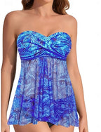 Tankini 2 Piece Swimsuit Underwire Cheeky Tummy Control High Waist Slim Backless Vacation Beach Wear Strapless Sleeveless Bathing Suits