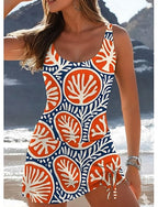 One Piece Swimsuit Skirt Vacation Graphic Sleeveless Bathing Suits