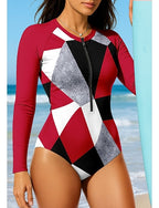 Standard Regular Rash Guard Geometry Upf50+ Uv Protection Quick Dry Long Sleeve Bodysuit Swim Shirt Surfing Canoeing Beach Summer