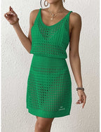 Cover Up Swimsuit Dress Knitted Vacation Beach Wear Color V Neck Sleeveless Bathing Suits