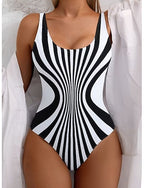 One Piece Swimsuit Slimming Colorblock Monokini Tummy Control High Waist Slim Backless Vacation Ombre Graphic U Neck Sleeveless Bathing Suits