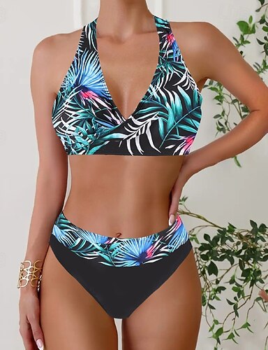 Swimwear 2 Piece Skirt Swimsuit Backless Vacation Beach Wear Stripe Striped V Neck Sleeveless Bathing Suits