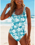 One Piece Swimsuit Slimming Palm Briefs Beach Wear Summer Graphic Paisley U Neck Sleeveless Bathing Suits