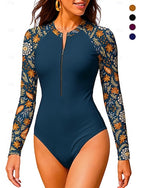 Regular Rash Guard Bathing Suit One Piece Swimsuit Paisley Tropical With Built in Bra Upf50+ Uv Protection Stretchy Long Sleeve Swimwear Bodysuit Surfing Beach Water Sports Summer