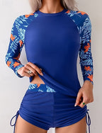 Rash Guard 2 Piece Swimsuit Rash Guard Swimwear Blue Upf 50+ Long Sleeve - Surfing Beach Swimming Summer
