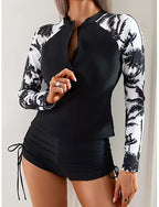 Rash Guard 2 Piece Swimsuit Rash Guard Swimwear Black Upf 50+ Long Sleeve - Surfing Beach Swimming Summer