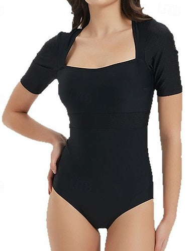 Rash Guard Bathing Suit One Piece Swimsuit Colored Backless Upf50+ Breathable Short Sleeve Swimwear Surfing Canoeing Snorkeling Spring