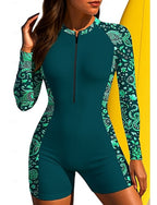 Regular Rash Guard Bathing Suit Boyleg Tropical Zip Up Removable Pad Front Zip Uv Sun Protection Upf50+ Ultra Light (ul) Long Sleeve Swimwear Sun Shirt Surfing Beach Water Sports Summer
