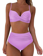 Swimwear Bikini Shorts Swimsuit 2 Piece High Waisted Beach Wear Basic Plain Sleeveless Bathing Suits