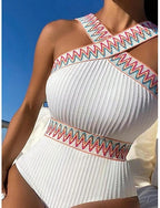 One Piece Swimsuit Slimming Cutout Monokini Tummy Control High Waist Slim Backless Vacation Beach Wear Color Block Halter Neck Sleeveless Bathing Suits
