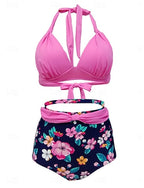 Swimwear Bikini 2 Piece Briefs Swimsuit Slim Backless Vacation Beach Wear Halter Neck Sleeveless Bathing Suits