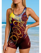 Rash Guard One Piece Surfing Suit Bathing Suit Geometric Abstract Zip Up With Built in Bra Removable Pad Uv Sun Protection Upf50+ Ultra Light (ul) Sleeveless Swimwear Bodysuit Surfing