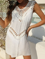 Swimwear Cover Up Swim Dress Dress Swimsuit Cut Out Vacation Beach Wear Color V Neck Sleeveless Bathing Suits