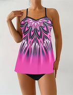 Tankini Two Piece Swimsuit V Neck Racerback Swimwear Swimwear Orange Green Breathable Quick Dry Lightweight Sleeveless - Swimming Surfing Beach Summer Spring