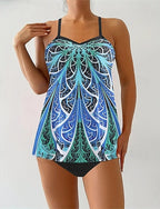 Tankini Two Piece Swimsuit V Neck Swimwear Swimwear Yellow Royal Blue Breathable Quick Dry Lightweight Sleeveless - Swimming Surfing Beach Summer Spring