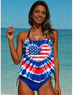 American Independence Day Swimwear Tankini 2 Piece Briefs Swimsuit Backless Vacation Beach Wear Flag Halter Neck Sleeveless Bathing Suits
