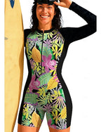 Regular Rash Guard One Piece Surfing Suit Bathing Suit Tropical Folk Zip Up With Built in Bra Removable Pad Uv Sun Protection Upf50+ Ultra Light (ul) Long Sleeve Swimwear Sun Shirt