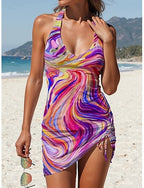 Swimwear Tankini Skirt Swimsuit Vacation Graphic V Neck Sleeveless Bathing Suits