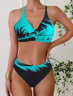 Swimwear 2 Piece Cheeky Swimsuit Backless Vacation Beach Wear Tie Dye V Neck Sleeveless Bathing Suits