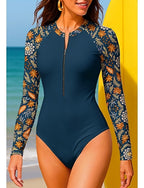 Regular Rash Guard Bathing Suit One Piece Swimsuit Paisley Tropical With Built in Bra Upf50+ Uv Protection Stretchy Long Sleeve Swimwear Bodysuit Surfing Beach Water Sports Summer