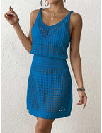 Cover Up Swimsuit Dress Knitted Vacation Beach Wear Color V Neck Sleeveless Bathing Suits