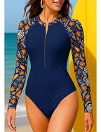 Regular Rash Guard Bathing Suit One Piece Swimsuit Paisley Tropical With Built in Bra Upf50+ Uv Protection Stretchy Long Sleeve Swimwear Bodysuit Surfing Beach Water Sports Summer